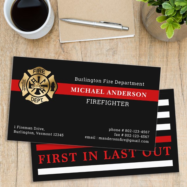 Firefighter Custom Fire Department Red Line Logo Business Card (Creator Uploaded)