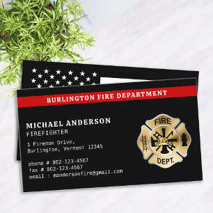 Firefighter Custom Fire Department Red Line Logo Business Card
