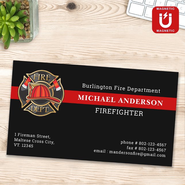 Firefighter Custom Fire Station Thin Red Line Logo Business Card Magnet (Creator Uploaded)