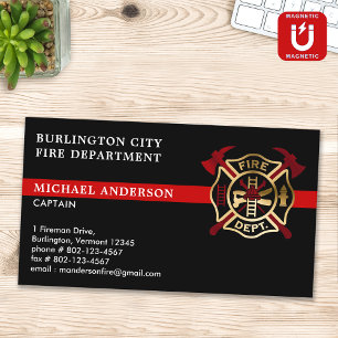 Firefighter Custom Logo Modern Red Fire Department Business Card Magnet