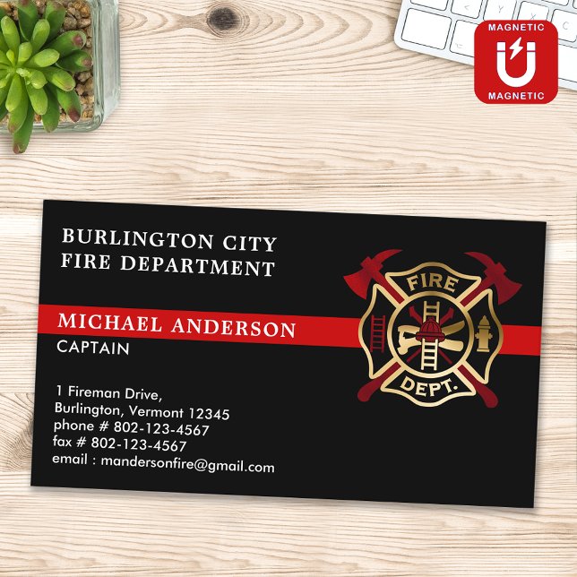 Firefighter Custom Logo Modern Red Fire Department Business Card Magnet (Creator Uploaded)