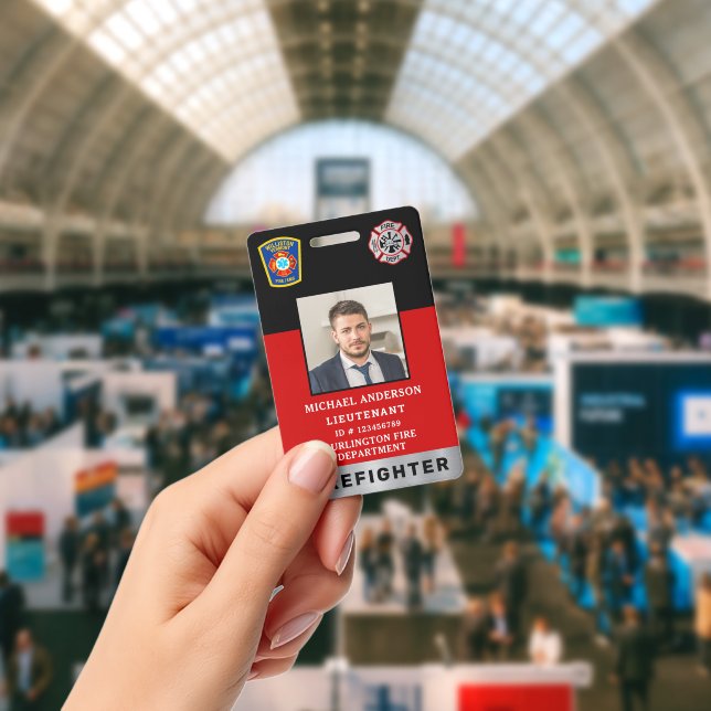 Firefighter Custom Logo Photo Professional ID Card Badge | Zazzle