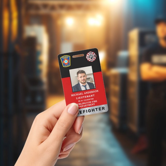 Firefighter Custom Logo Photo Professional ID Card Badge | Zazzle