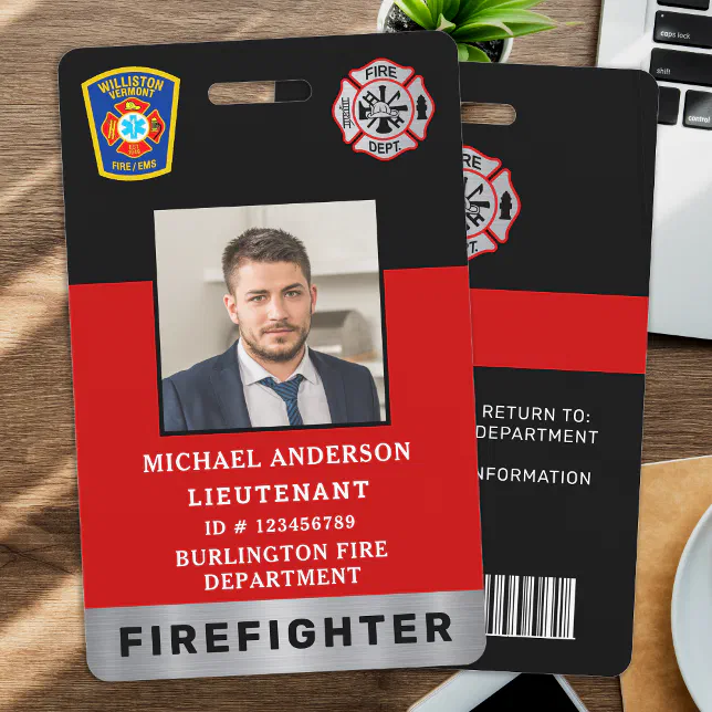 Firefighter Custom Logo Photo Professional ID Card Badge | Zazzle