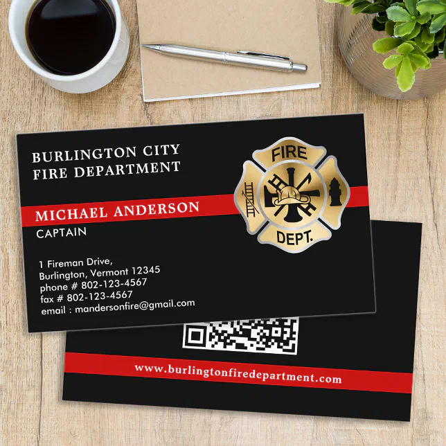 Firefighter Custom Logo QR Code Fire Department Business Card | Zazzle
