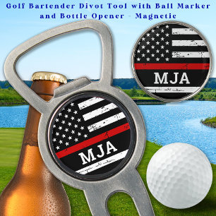 Firefighter Custom Monogram US Flag Thin Red Line Divot Tool