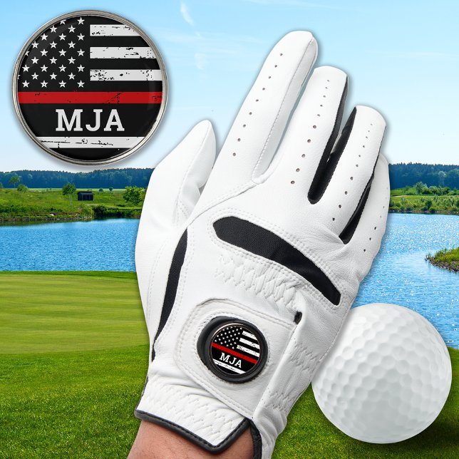 Firefighter Custom Monogram US Flag Thin Red Line Golf Glove (Creator Uploaded)