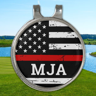 Firefighter Custom Monogram US Flag Thin Red Line Golf Hat Clip