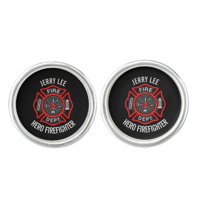 Firefighter Custom Text Name Personalized Cufflinks (Front)