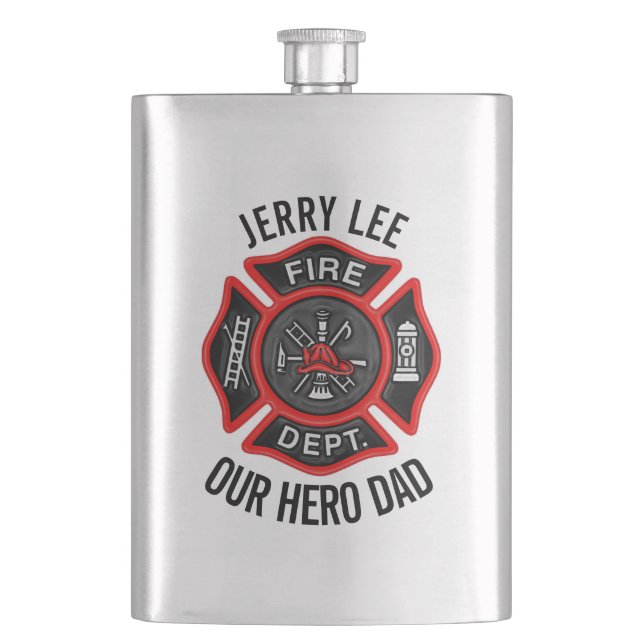 Firefighter Custom Text Name Personalized Flask (Front)