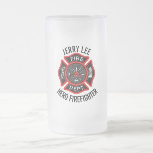 Firefighter Custom Text Name Personalized Frosted Glass Beer Mug