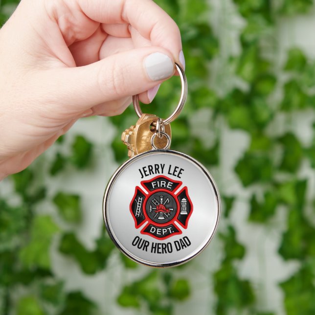 Firefighter Custom Text Name Personalized Keychain (Hand)