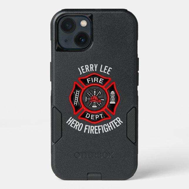 Firefighter Custom Text Name Personalized Otterbox iPhone Case (Back)