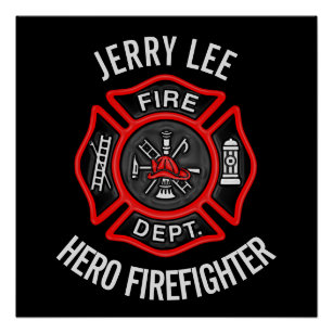 Firefighter Custom Text Name Personalized Poster
