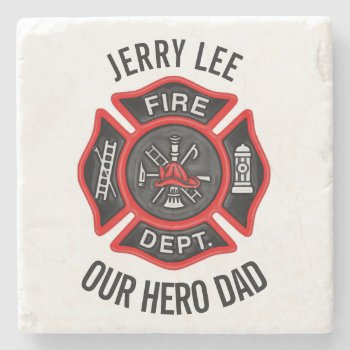Firefighter Custom Text Name Personalized Stone Coaster by riverme at Zazzle