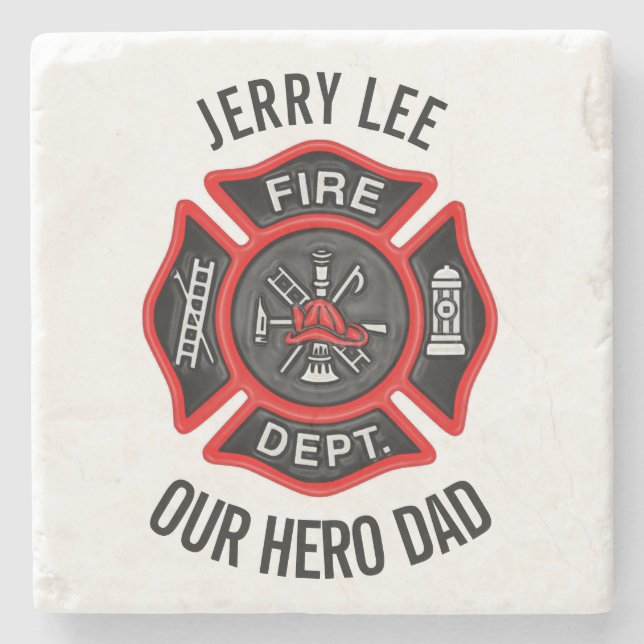 Firefighter Custom Text Name Personalized Stone Coaster (Front)