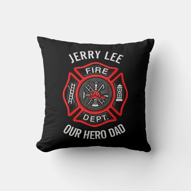 Firefighter Custom Text Name Personalized Throw Pillow (Front)
