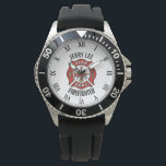 Firefighter Custom Text Name Personalized Watch<br><div class="desc">For your hero firefighter colleagues, dad, boyfriend, husband... ..as a wedding gift, birthday gift, father's-day gift, retirement gift... .and more. Personalize it with recipient's name and any text on the bottom or click the "Customize It" button to go to the design tool where you can resize image, add text, change...</div>