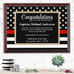 Firefighter Custom Thin Red Line Flag Retirement  Award Plaque<br><div class="desc">Celebrate and show your appreciation to an outstanding Firefighter with this Thin Red Line Award - American flag design in Firefighter Flag colors , distressed design. Personalize this firefighter retirement award with fireman name, text with fire department , fire station, name and community, and date of retirement. This thin red...</div>