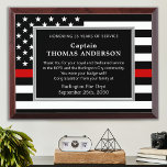 Firefighter Custom Thin Red Line Retirement  Award Plaque<br><div class="desc">Celebrate and show your appreciation to an outstanding Firefighter with this Thin Red Line Award - American flag design in Firefighter Flag colors , distressed design. Personalize this firefighter retirement award with fireman name, text with fire department , fire station, name and community, and date of retirement. This thin red...</div>