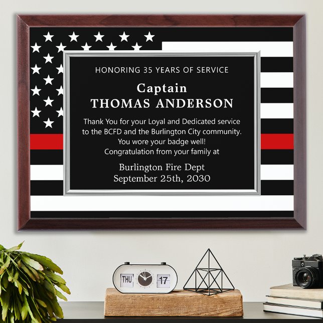 Firefighter Custom Thin Red Line Retirement  Award Plaque (Creator Uploaded)