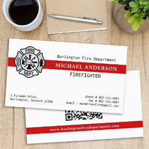 Firefighter Customize Fire Department Logo QR Code Business Card