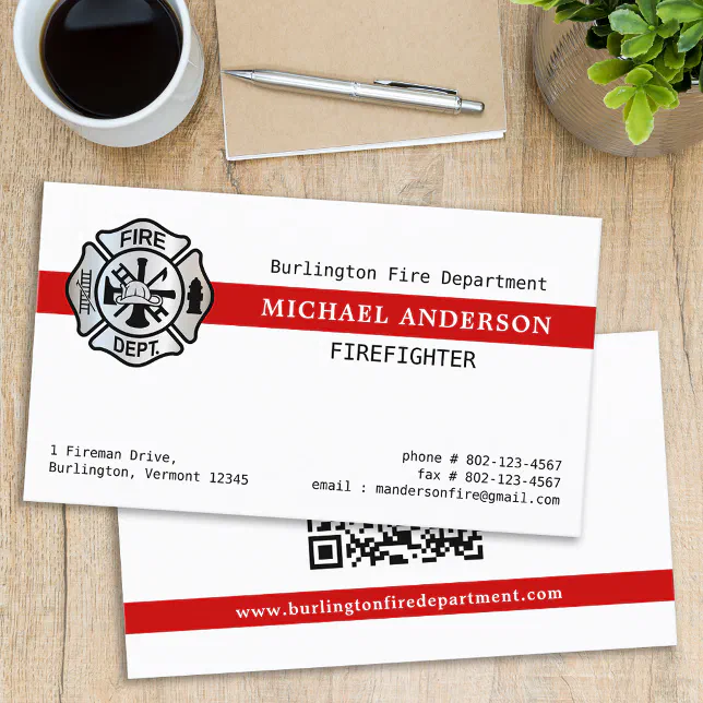 Firefighter Customize Fire Department Logo QR Code Business Card | Zazzle