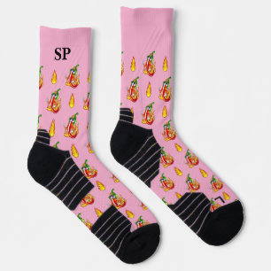 Firefighter Cute Chili Pattern With Name Initials Socks