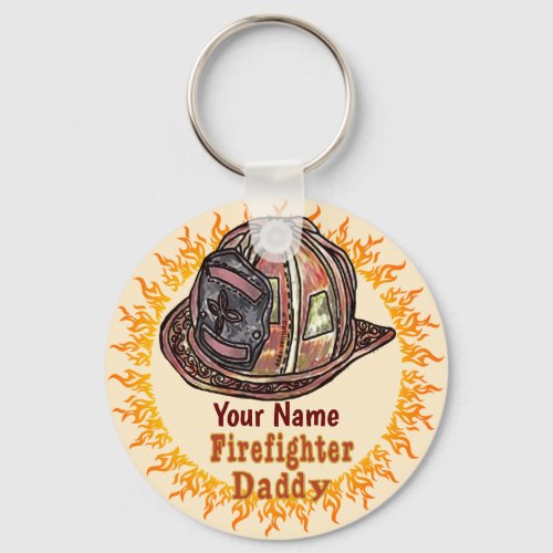 Firefighter Dad custom name Keychain