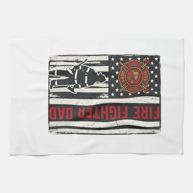 Firefighter Dad Distressed Flag Vector Design_1 Kitchen Towel (Horizontal)