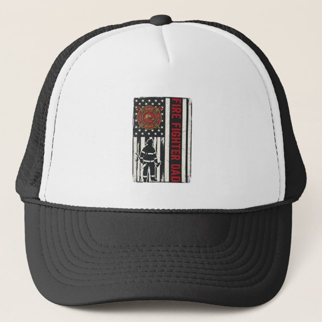 Firefighter Dad Distressed Flag Vector Design_1 Trucker Hat (Front)