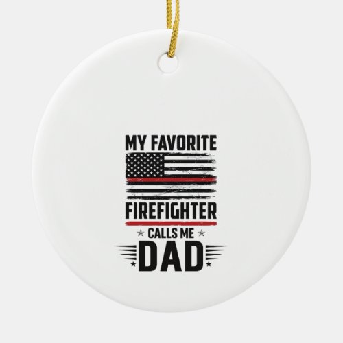 Firefighter Dad Flag Vintage Engraving Design_1 Ceramic Ornament