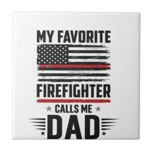 Firefighter Dad Flag Vintage Engraving Design_1 Ceramic Tile