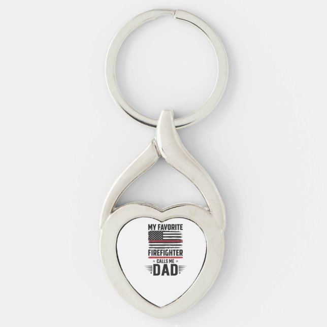 Firefighter Dad Flag Vintage Engraving Design_1 Keychain (Front)