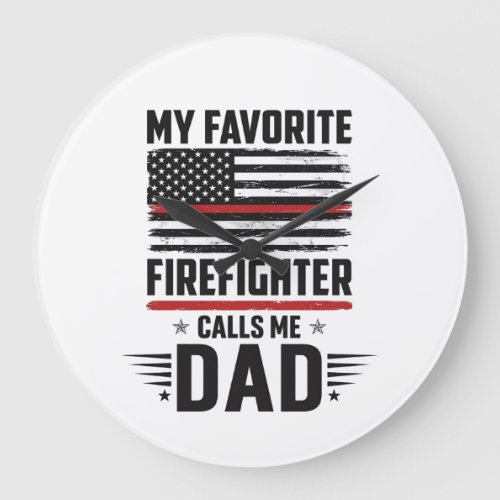 Firefighter Dad Flag Vintage Engraving Design_1 Large Clock