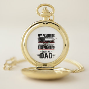 Firefighter Dad Flag Vintage Engraving Design_1 Pocket Watch
