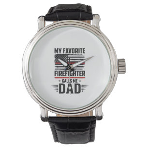 Firefighter Dad Flag Vintage Engraving Design_1 Watch