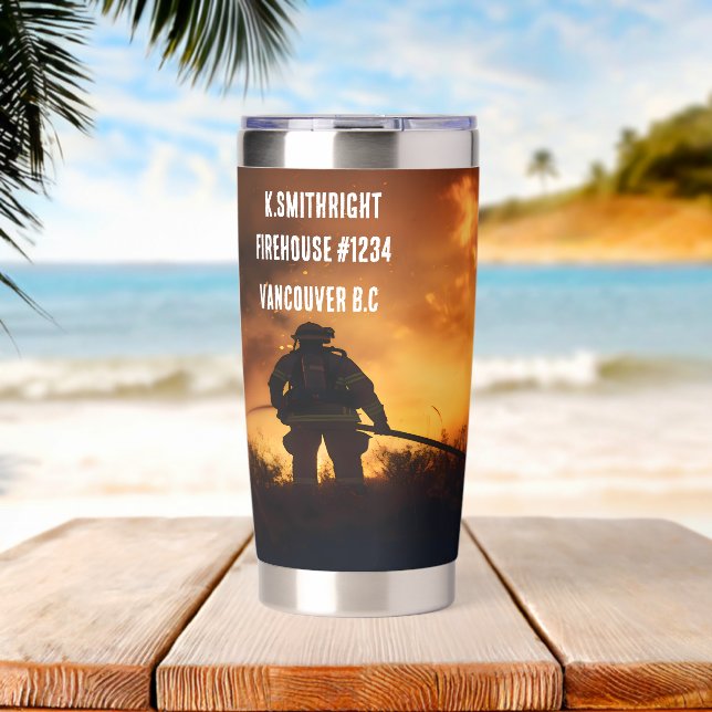 Firefighter Dad Hero Like Cooler Insulated Tumbler (Beach (Rotated))
