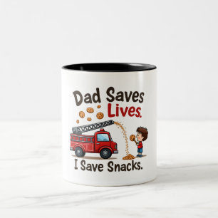 Firefighter "Dad Saves Lives. I Save Snacks." Two- Two-Tone Coffee Mug