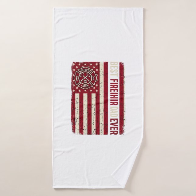 Firefighter Dad Vertical Flag Vintage Bath Towel (Bath Towel)