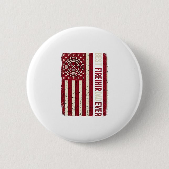 Firefighter Dad Vertical Flag Vintage Button (Front)