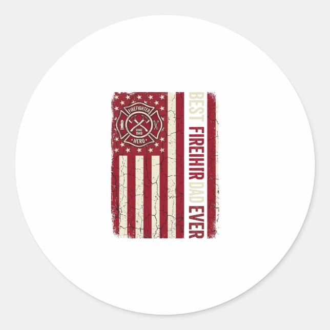 Firefighter Dad Vertical Flag Vintage Classic Round Sticker (Front)