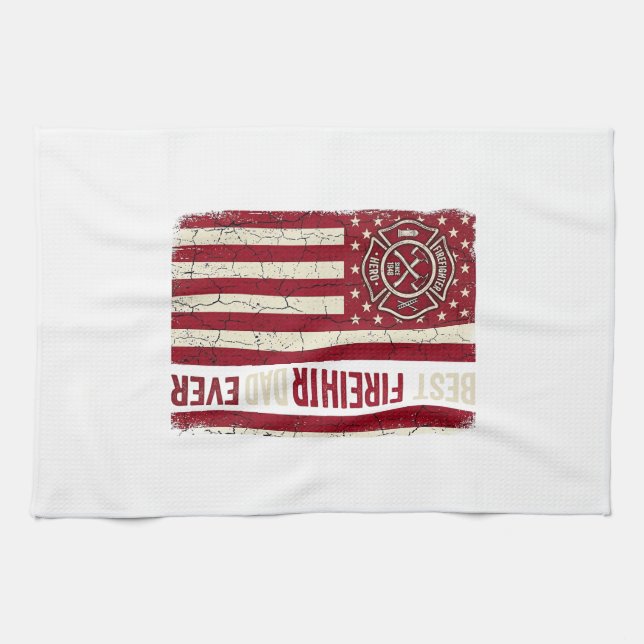 Firefighter Dad Vertical Flag Vintage Kitchen Towel (Horizontal)