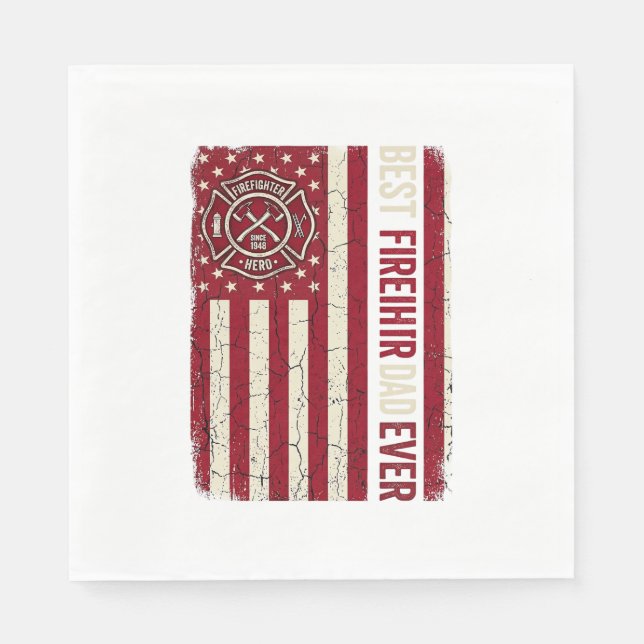Firefighter Dad Vertical Flag Vintage Napkins (Front)