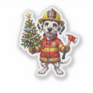 Firefighter Dalmatian Christmas Tree Ornament Sticker