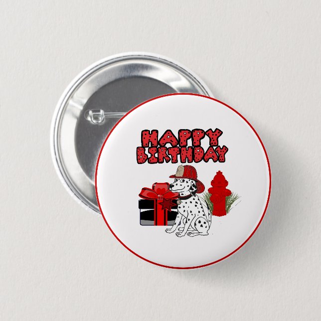 Firefighter Dalmatian Dog Fire Hydrant Birthday Button (Front & Back)