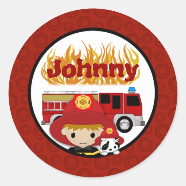FIREFIGHTER dalmatian fire truck FIRE name #2 01D Classic Round Sticker (Front)