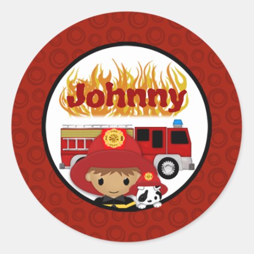 FIREFIGHTER dalmatian fire truck FIRE name 2 02A Classic Round Sticker