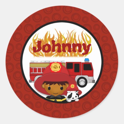 FIREFIGHTER dalmatian fire truck FIRE name 2 03B Classic Round Sticker