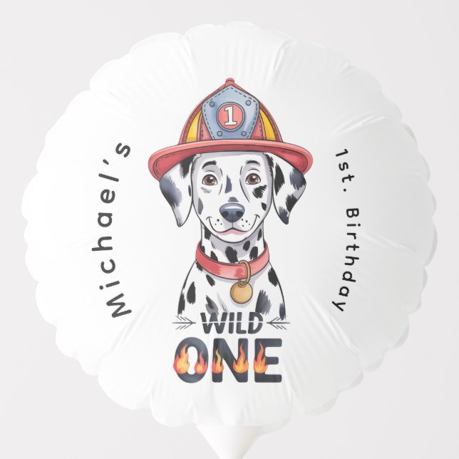 Firefighter Dalmatian Wild One 1st Birthday Party Balloon (Front)